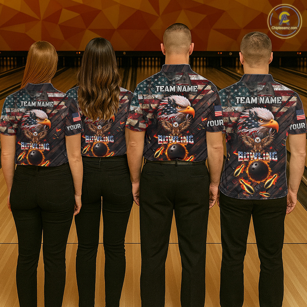Vintage American Flag Bowling Shirt For Men Custom Eagle Bowling Team Jersey Polo & 1/4 Zip TDM6107