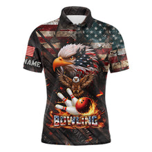 Load image into Gallery viewer, American Flag Flame Eagle Bowling Shirt For Men Custom Patriotic Bowling Jersey Polo &amp; 1/4 Zip TDM6108