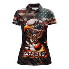 Load image into Gallery viewer, American Flag Flame Eagle Bowling Shirt For Women Custom Patriotic Bowling Jersey Polo &amp; 1/4 Zip TDM6108