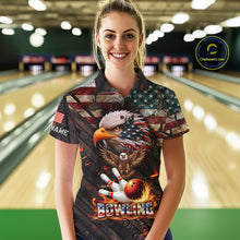 Load image into Gallery viewer, American Flag Flame Eagle Bowling Shirt For Women Custom Patriotic Bowling Jersey Polo &amp; 1/4 Zip TDM6108