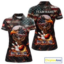 Load image into Gallery viewer, American Flag Flame Eagle Bowling Shirt For Women Custom Patriotic Bowling Jersey Polo &amp; 1/4 Zip TDM6108