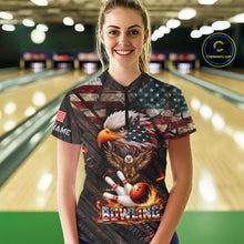 Load image into Gallery viewer, American Flag Flame Eagle Bowling Shirt For Women Custom Patriotic Bowling Jersey Polo &amp; 1/4 Zip TDM6108