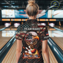 Load image into Gallery viewer, American Flag Flame Eagle Bowling Shirt For Women Custom Patriotic Bowling Jersey Polo &amp; 1/4 Zip TDM6108