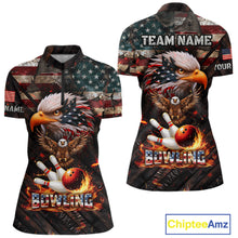 Load image into Gallery viewer, American Flag Flame Eagle Bowling Shirt For Women Custom Patriotic Bowling Jersey Polo &amp; 1/4 Zip TDM6108