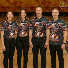 Load image into Gallery viewer, American Flag Flame Eagle Bowling Shirt For Women Custom Patriotic Bowling Jersey Polo &amp; 1/4 Zip TDM6108