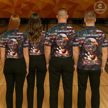 Load image into Gallery viewer, American Flag Flame Eagle Bowling Shirt For Women Custom Patriotic Bowling Jersey Polo &amp; 1/4 Zip TDM6108