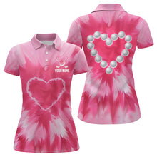 Load image into Gallery viewer, Pink Tie Dye Womens Golf Polo Shirt Custom Golf Ball With Heart Golf Outfit For Ladies, Golfing Gifts TDM1839