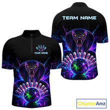 Load image into Gallery viewer, Neon cobra bowling quarter zip shirt for men designed for league tournaments and team events.
