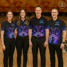 Load image into Gallery viewer, Bowling team wearing matching neon cobra bowling jerseys during league matches front view.