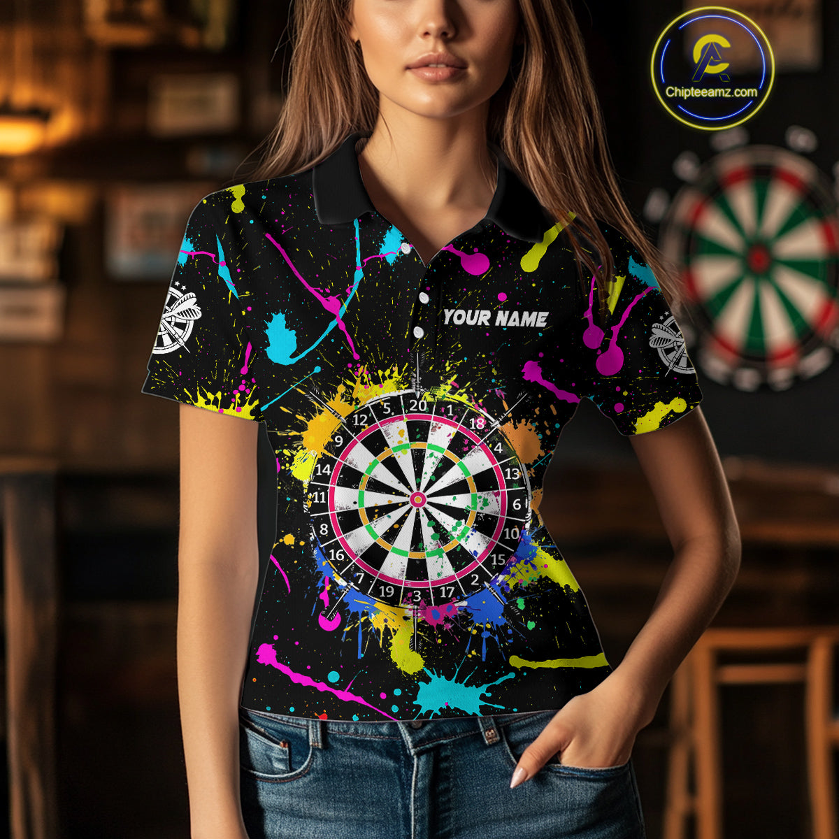 Funny Colorful Paint Darts Jersey For Women Custom Polo & Quarter Zip Darts Team Shirts Outfit TDM4602