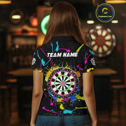 Funny Colorful Paint Darts Jersey For Women Custom Polo & Quarter Zip Darts Team Shirts Outfit TDM4602