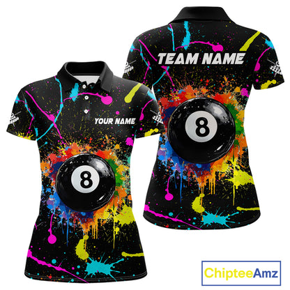 Funny 8 Ball Pool Colorful Paint Splash Custom Billiard Shirt For Women, Billiard Team Jersey Outfit TDM4603