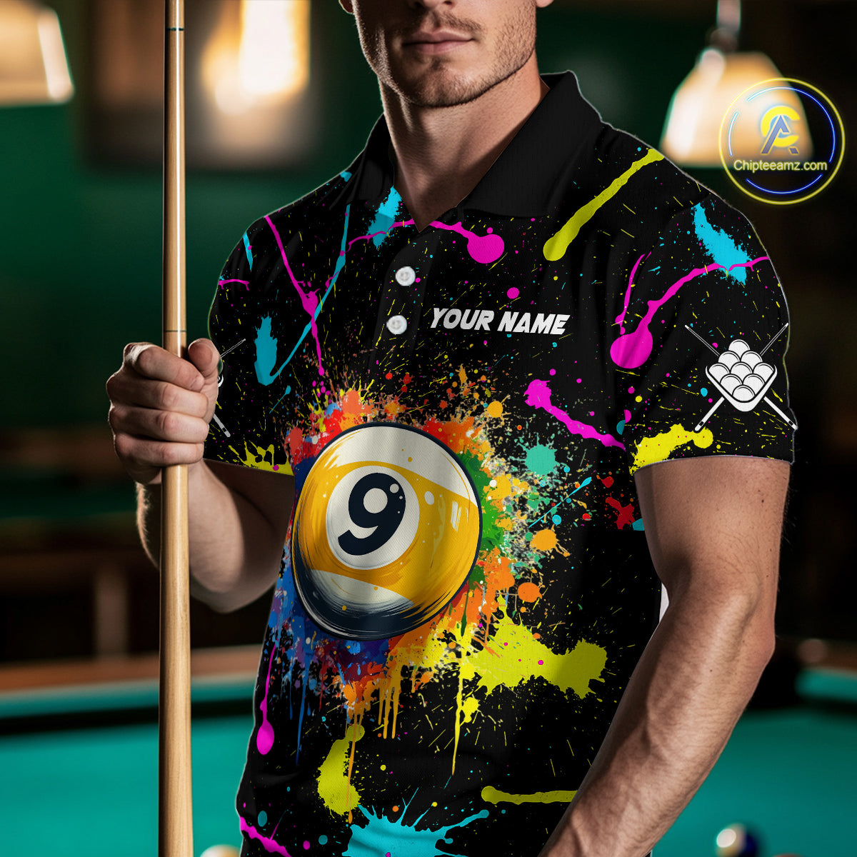 Funny 9 Ball Pool Colorful Paint Splash Custom Billiard Shirt For Men, Billiard Team Jersey Outfit TDM4604