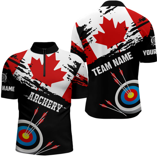 Personalized Grunge Canada Flag Archery Men Quarter-Zip Shirts, Canadian Archery Shirts  TDM0936