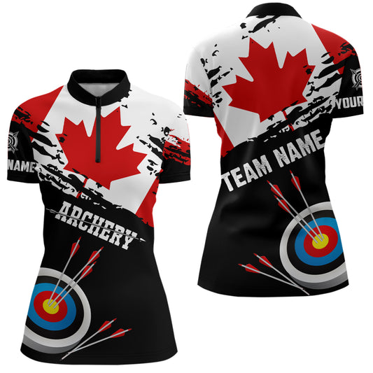 Personalized Grunge Canada Flag Archery Women Quarter-Zip Shirts, Canadian Archery Shirts  TDM0936