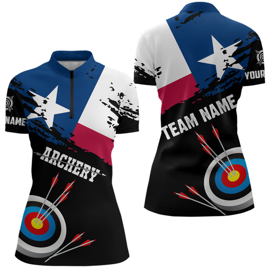 Customized Grunge Texas Archery Women Quarter-Zip Shirts, Best Texas Flag Shirts For Archers TDM0937