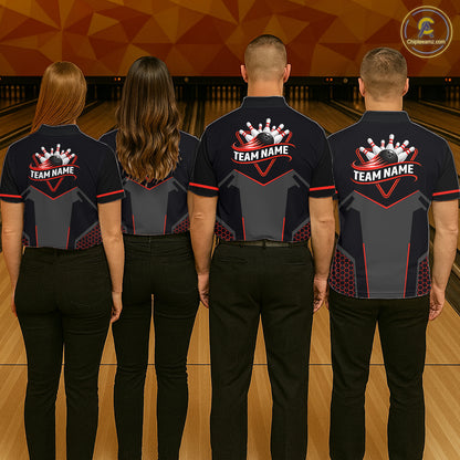 Personalized Bowling Jersey For Women Custom Black And Red Bowling Team Shirt Polo & 1/4 Zip TDM6116