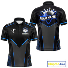 Load image into Gallery viewer, Personalized Bowling Jersey For Men Custom Black And Blue Bowling Team Shirt Polo &amp; 1/4 Zip TDM6117