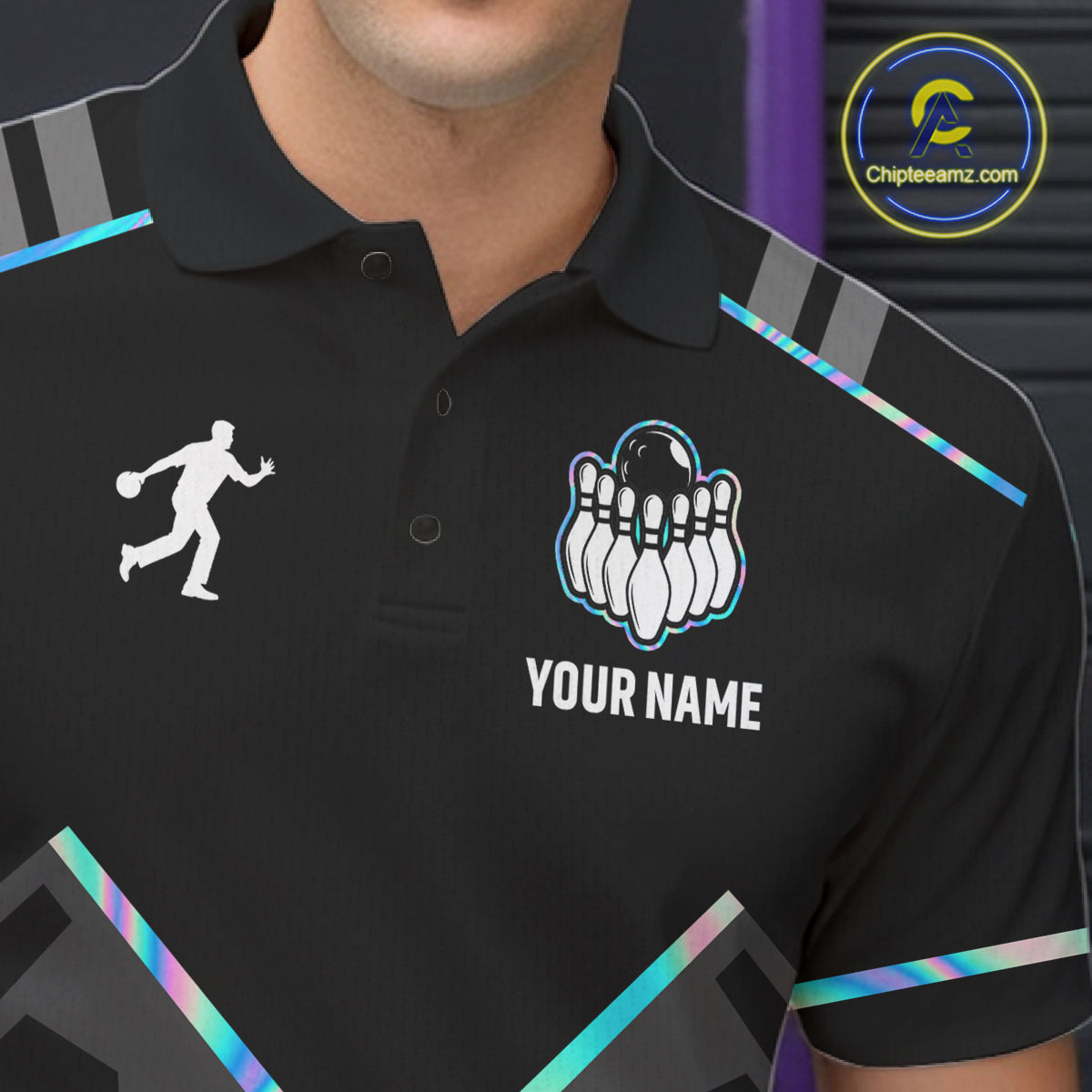 Personalized Holographic Bowling Jersey For Men Custom Bowling Team Shirts Polo & Quarter Zip TDM6118