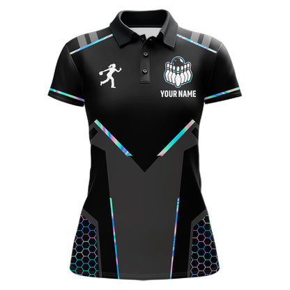 Personalized Holographic Bowling Jersey For Women Custom Bowling Team Shirts Polo & Quarter Zip TDM6118