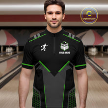 Load image into Gallery viewer, Personalized Bowling Jersey For Men, Custom Black And Green Bowling Team Shirt Polo &amp; 1/4 Zip TDM6546