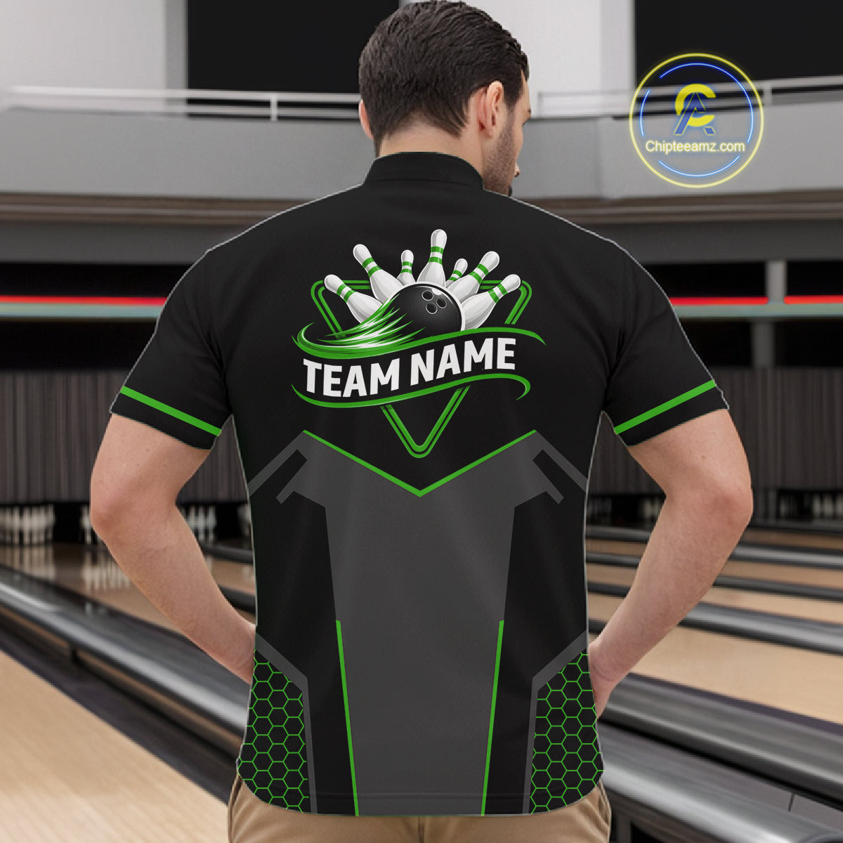 Personalized Bowling Jersey For Men, Custom Black And Green Bowling Team Shirt Polo & 1/4 Zip TDM6546