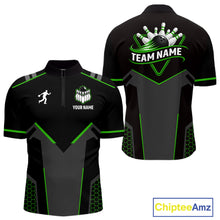Load image into Gallery viewer, Personalized Bowling Jersey For Men, Custom Black And Green Bowling Team Shirt Polo &amp; 1/4 Zip TDM6546