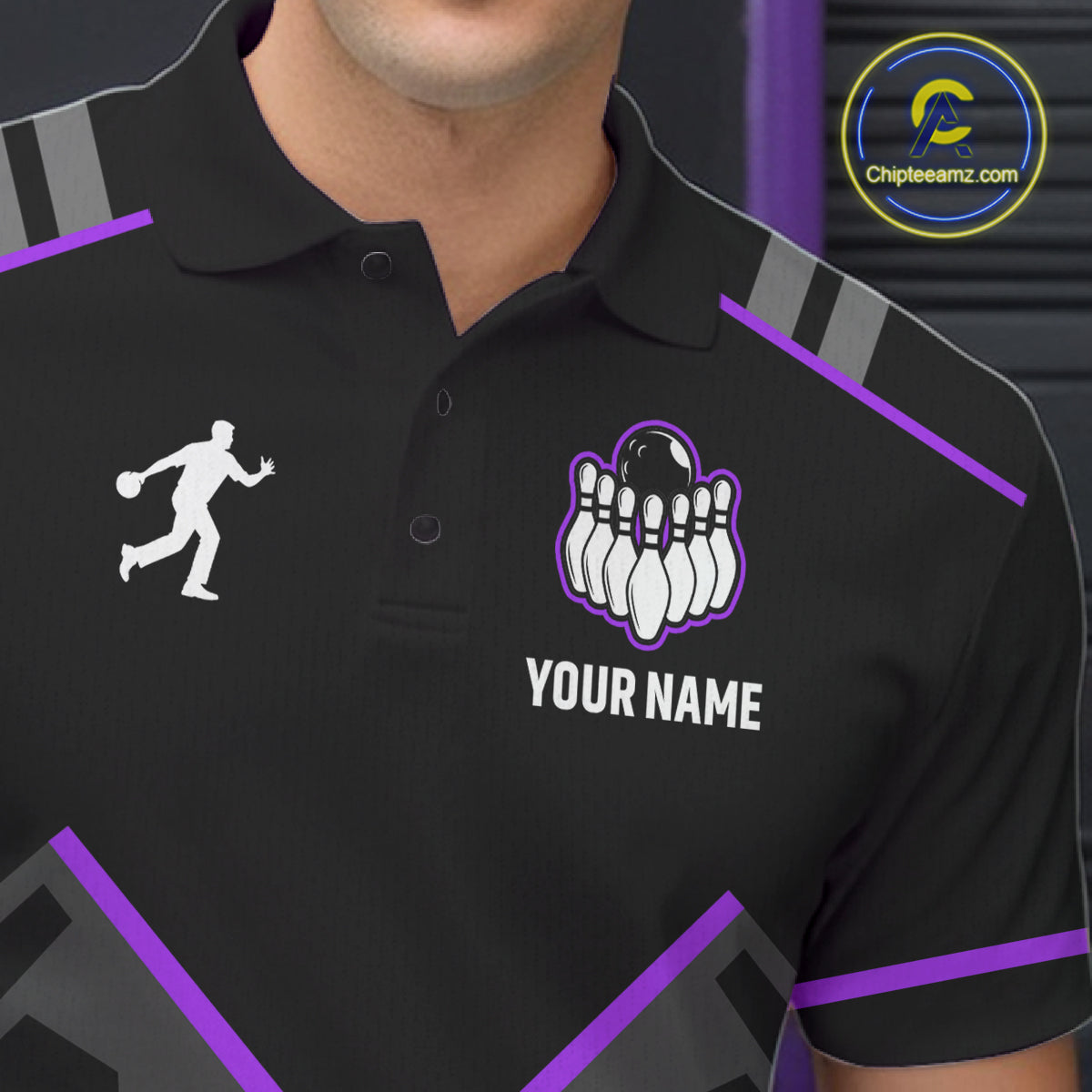 Personalized Bowling Jersey For Men, Custom Black And Purple Bowling Team Shirt Polo & 1/4 Zip TDM6547