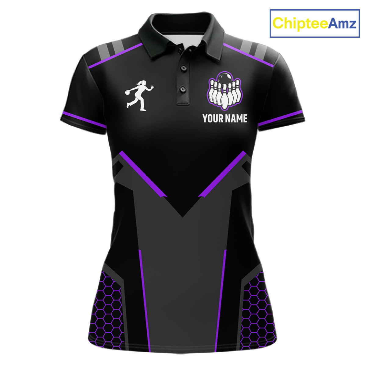 Personalized Bowling Jersey For Women, Custom Black And Purple Bowling Team Shirt Polo & 1/4 Zip TDM6547