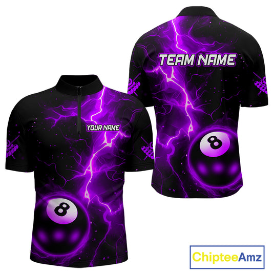 Purple And Black 8 Ball Striking Thunder Lightning Billiard Shirt For Men Custom Pool Team Jerseys TDM4390