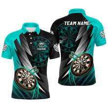 Load image into Gallery viewer, Personalized Turquoise Black Darts Polo &amp; 1/4 Zip Shirt Custom Cool Dart Shirts For Men Dart Jersey TDM3014