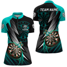 Load image into Gallery viewer, Personalized Turquoise Black Darts Polo &amp; 1/4 Zip Custom Cool Dart Shirts For Women Dart Jerseys TDM3014