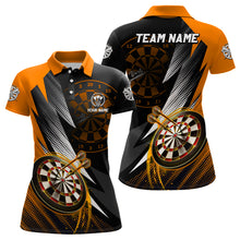 Load image into Gallery viewer, Personalized Orange Black Darts Polo &amp; 1/4 Zip Shirt Custom Dart Shirts For Women Dart Jersey TDM3015