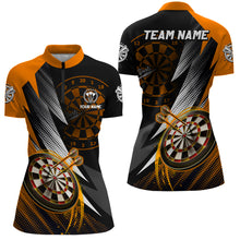 Load image into Gallery viewer, Personalized Orange Black Darts Polo &amp; 1/4 Zip Shirt Custom Dart Shirts For Women Dart Jersey TDM3015