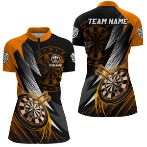 Personalized Orange Black Darts Polo & 1/4 Zip Shirt Custom Dart Shirts For Women Dart Jersey TDM3015