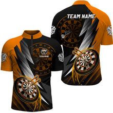 Load image into Gallery viewer, Personalized Orange Black Darts Polo &amp; 1/4 Zip Shirts Custom Dart Shirts For Men Dart Jerseys TDM3015