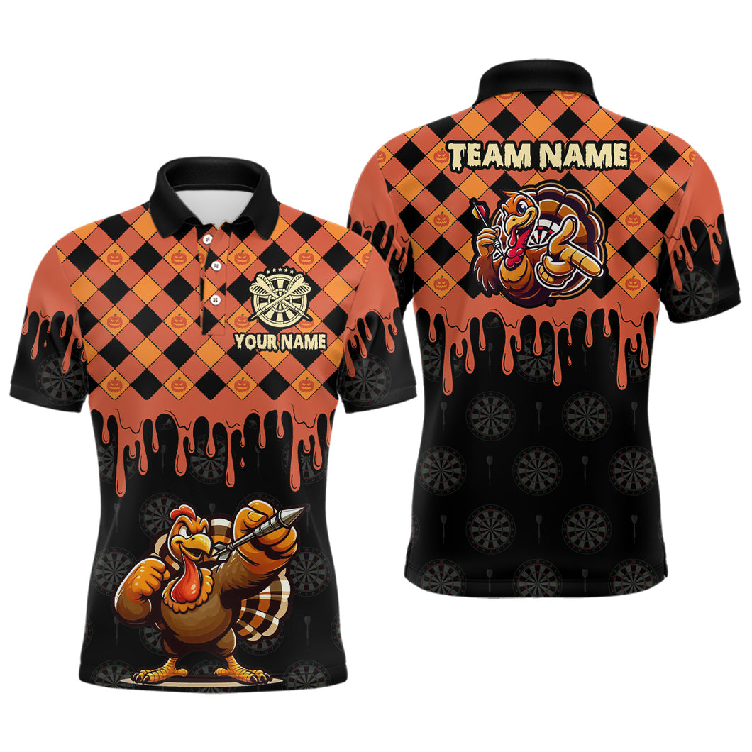 Personalized Orange Black Funny Turkey Pumpkin Dart Shirts For Men, Thanksgiving Dart Jerseys Gift TDM3016