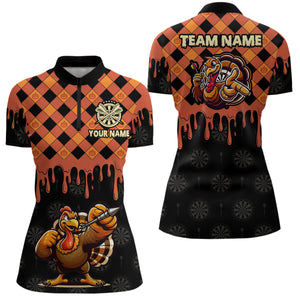 Personalized Orange Black Funny Turkey Pumpkin Dart Shirts For Women, Thanksgiving Dart Jerseys Gift TDM3016