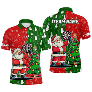 Red And Green Darts Santa Christmas Polo & Quarter-Zip Shirts For Men Custom Funny Xmas Dart Shirts TDM3021