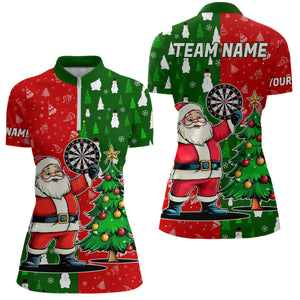 Red And Green Darts Santa Christmas Polo & Quarter-Zip Shirts For Women Custom Funny Xmas Dart Shirts TDM3021