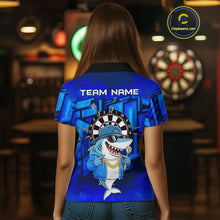 Load image into Gallery viewer, Blue Funny Shark Custom Darts Shirt For Women, Personalized Darts Jersey Team Polo &amp; Quarter Zip TDM5245