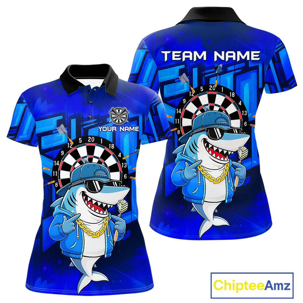 Blue Funny Shark Custom Darts Shirt For Women, Personalized Darts Jersey Team Polo & Quarter Zip TDM5245