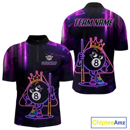 Purple Funny Neon 8 Ball Pool Quarter Zip Billiard Shirt Created for Competitive Pool League Players with Custom Team Jersey Design