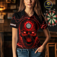 Load image into Gallery viewer, Personalized Red Darts Skull Shirt For Women Custom Polo &amp; 1/4 Zip Lightning Thunder Darts Jersey TDM4621