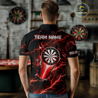 Personalized Red Darts Skull Shirt For Men Custom Polo & 1/4 Zip Lightning Thunder Darts Jersey TDM4621