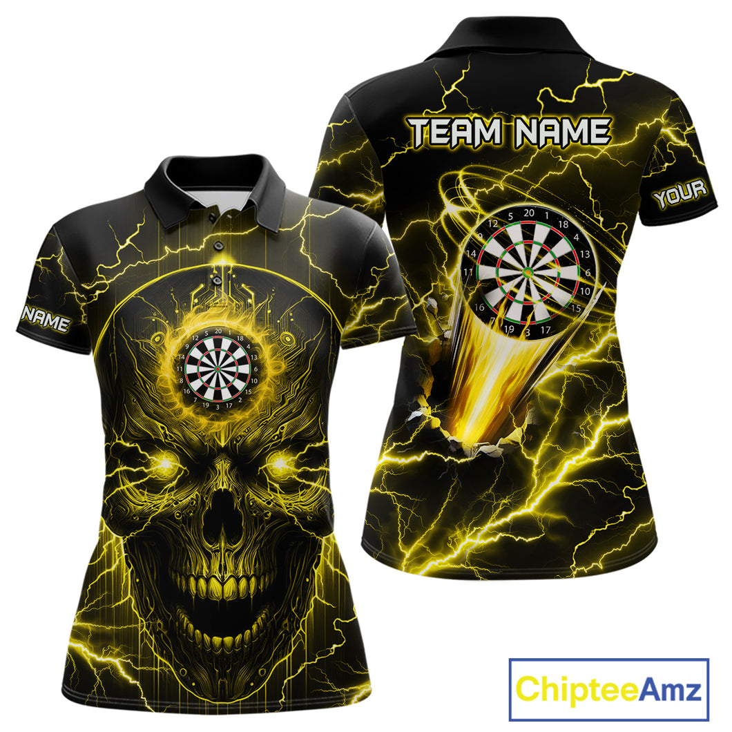 Personalized Yellow Darts Skull Shirt For Women Custom Polo & 1/4 Zip Lightning Thunder Darts Jersey TDM4622