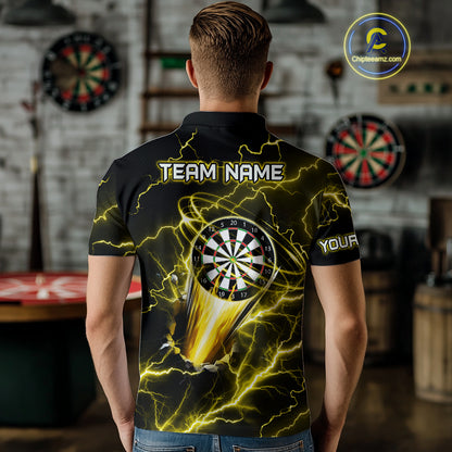 Personalized Yellow Darts Skull Shirt For Men Custom Polo & 1/4 Zip Lightning Thunder Darts Jersey TDM4622