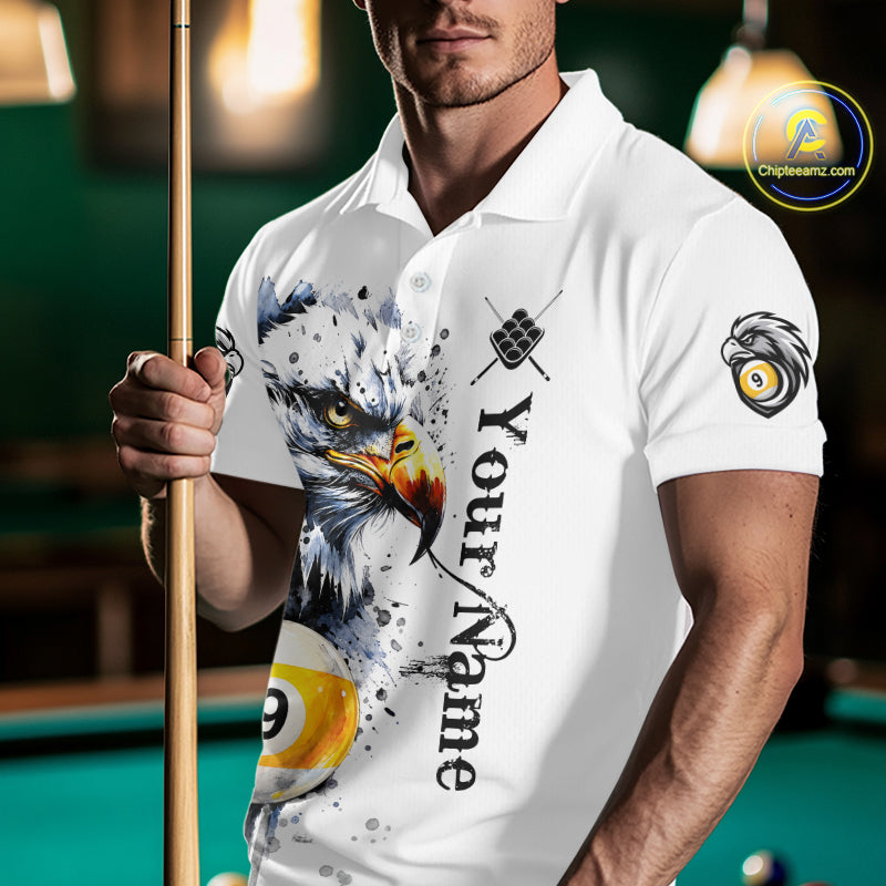 Personalized Eagle 9 Ball Pool Watercolor Billiard Shirts For Men, 9 Ball Billiard Team Jersey TDM7296