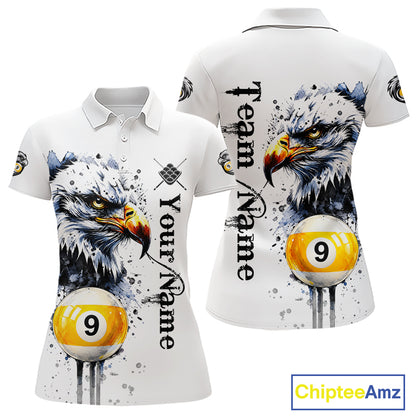 Personalized Eagle 9 Ball Pool Watercolor Billiard Shirts For Women, 9 Ball Billiard Team Jersey TDM7296