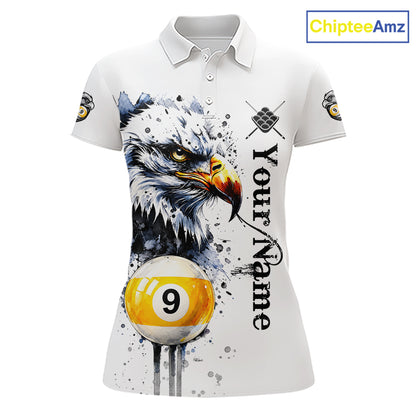 Personalized Eagle 9 Ball Pool Watercolor Billiard Shirts For Women, 9 Ball Billiard Team Jersey TDM7296